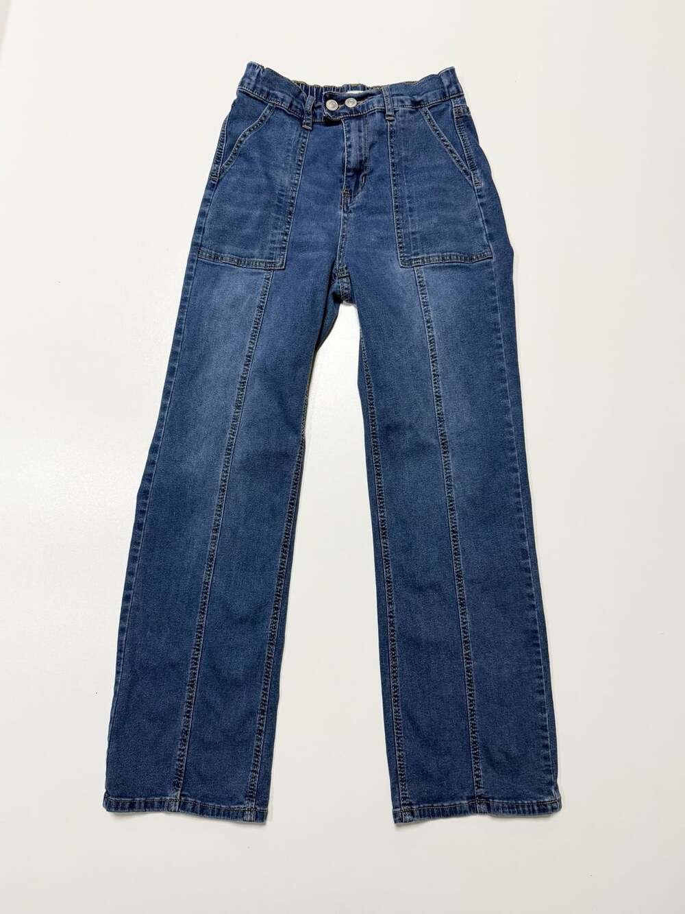 No Comment Womens Jeans Size S High Rise Straight Leg Medium Wash Stretch Denim